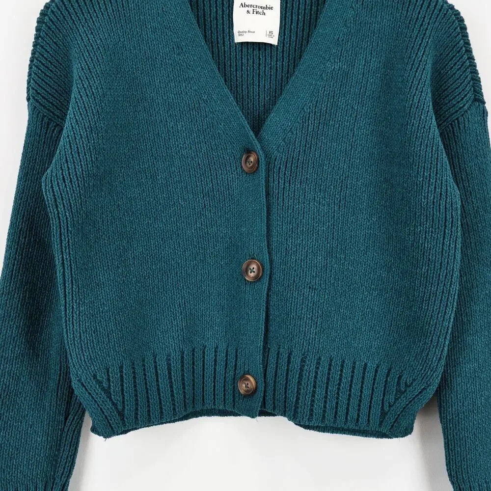 Abercrombie & Fitch Knit Cardigan Sweater Dark Teal Size XS NWT - Picture 3 of 6
